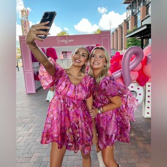 NWT BUDDY LOVE Hollis Puff sleeve mini dress Sz M in off to paradise color - Picture 9 of 9